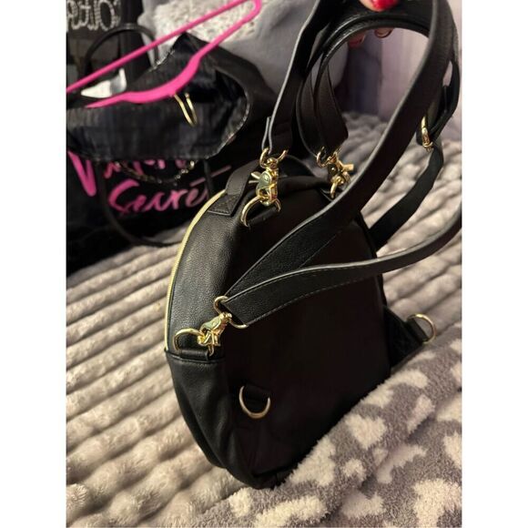 Betsey johnson pink black white stripe bow convertible backpack  minibag purse - Picture 6 of 11
